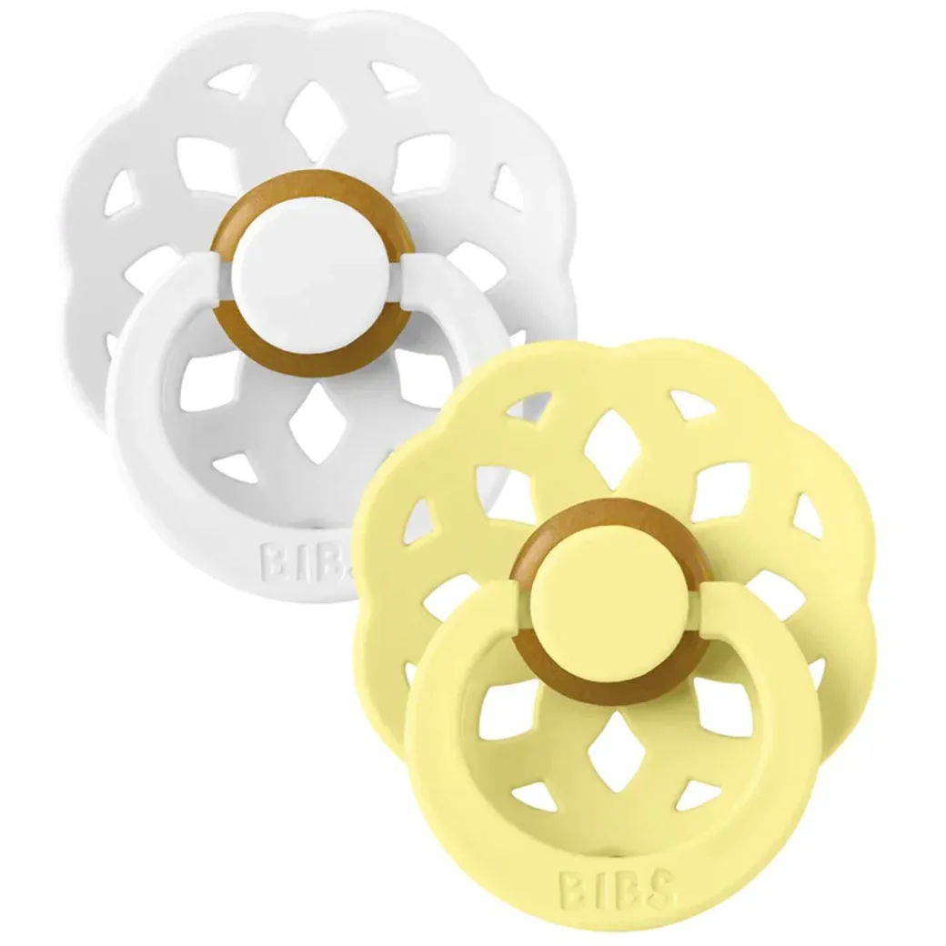 Набор из 2 круглых латексных пустышек BIBS Boheme White/Sunshine (0-6 мес.) foto