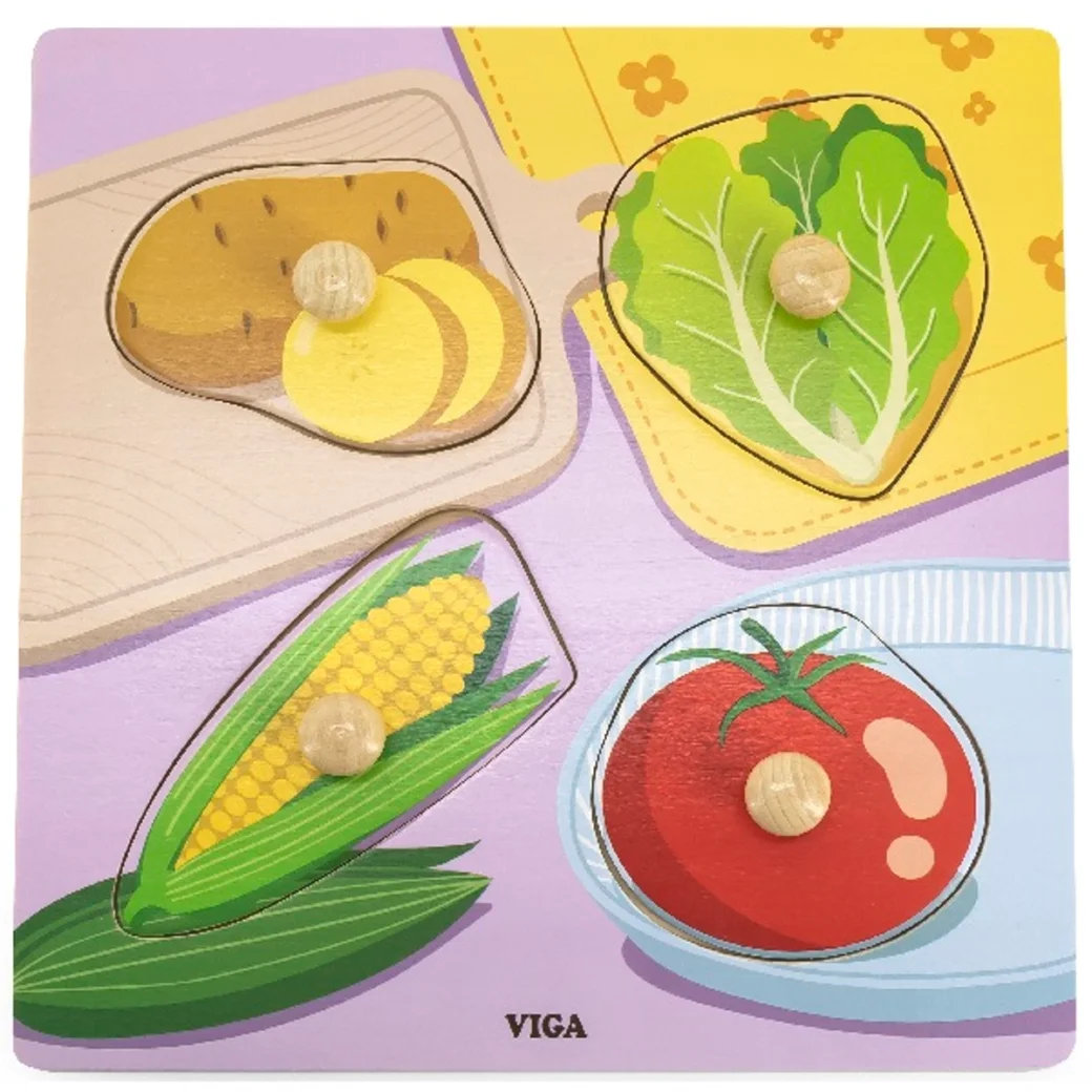 Puzzle din lemn cu buton „Legume"