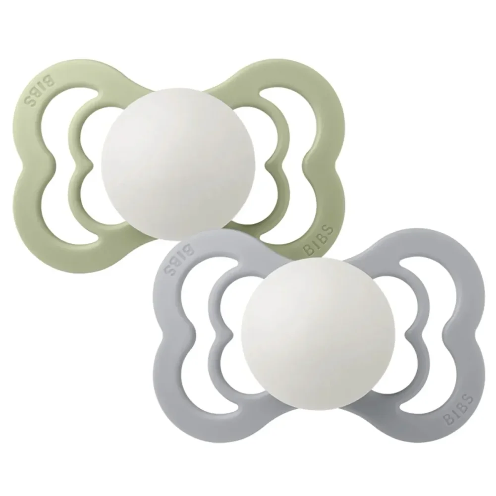 Набор из 2 симметричных силиконовых пустышек BIBS Supreme Glow Sage/Cloud (0-6 мес.) foto