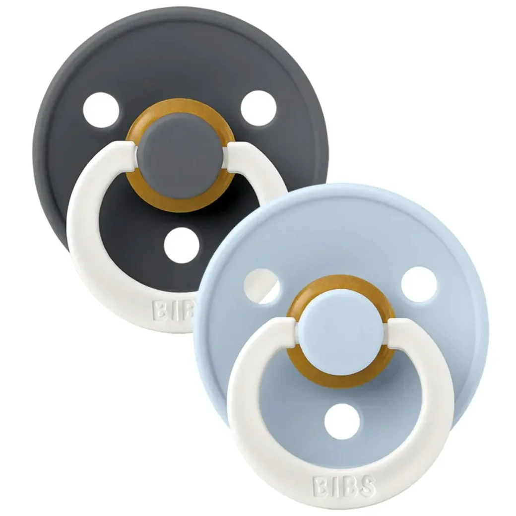 Набор из 2 круглых пустышек BIBS Colour Glow Iron/Baby Blue (6-18 мес.) foto
