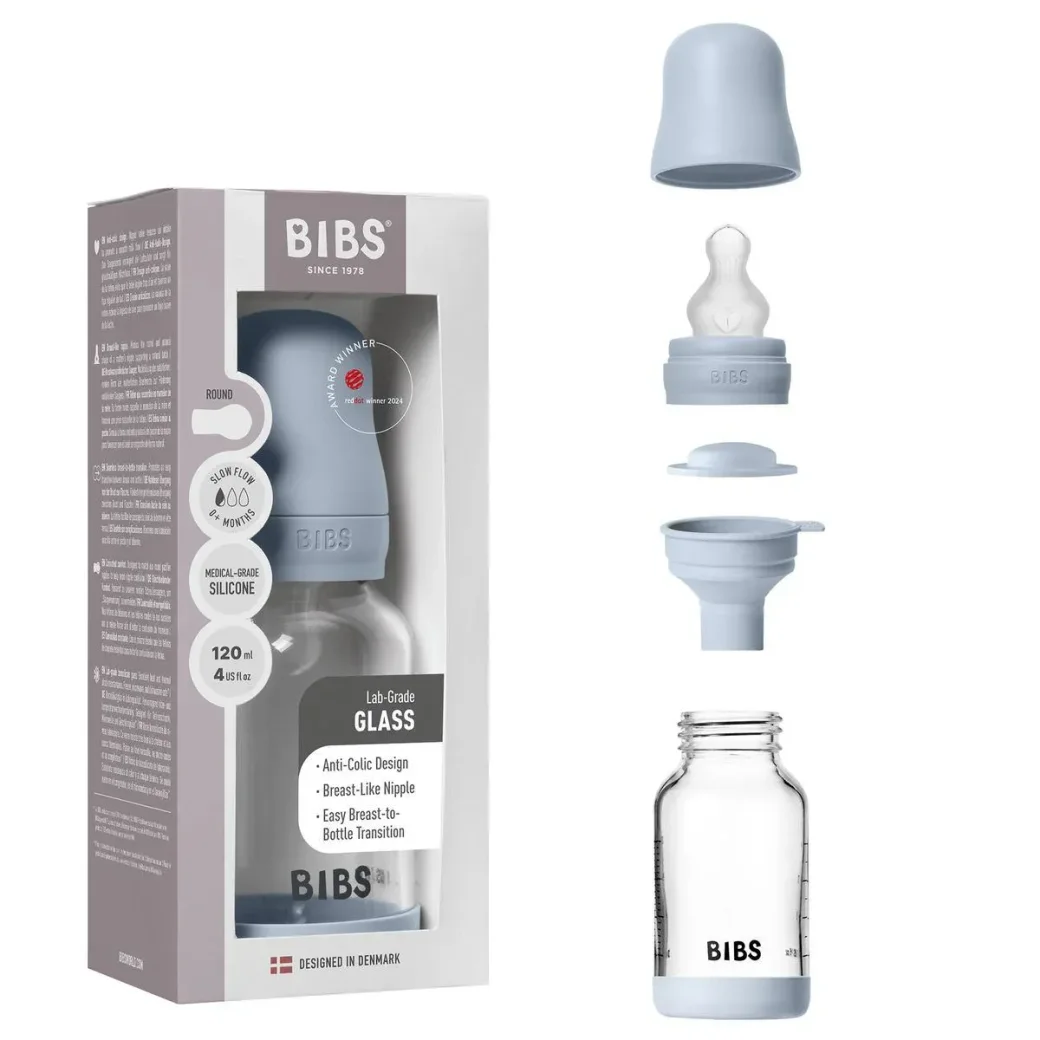 Biberon din sticla anticolici BIBS Baby Blue cu tetina din silicon 0+ luni, 120 ml foto