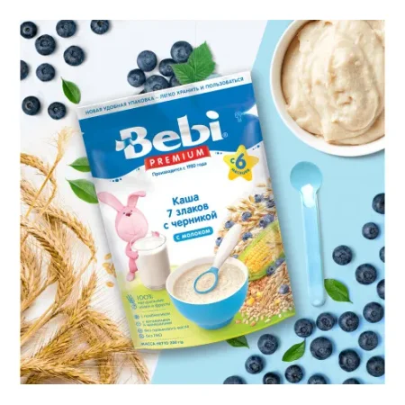 bebi premium Каша молочная 7 злаков с черникой (6+) 200 гр.