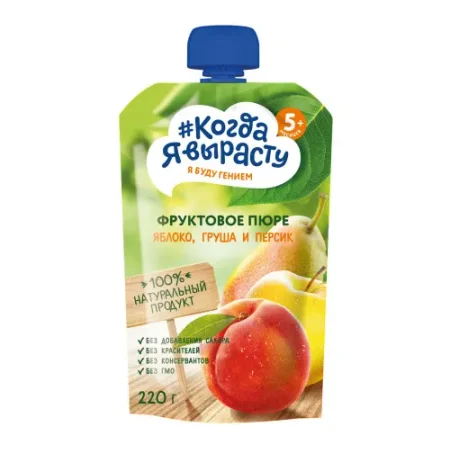 "Когда Я Вырасту" piure mere-piersici-pere (5 m +) 220 gr.