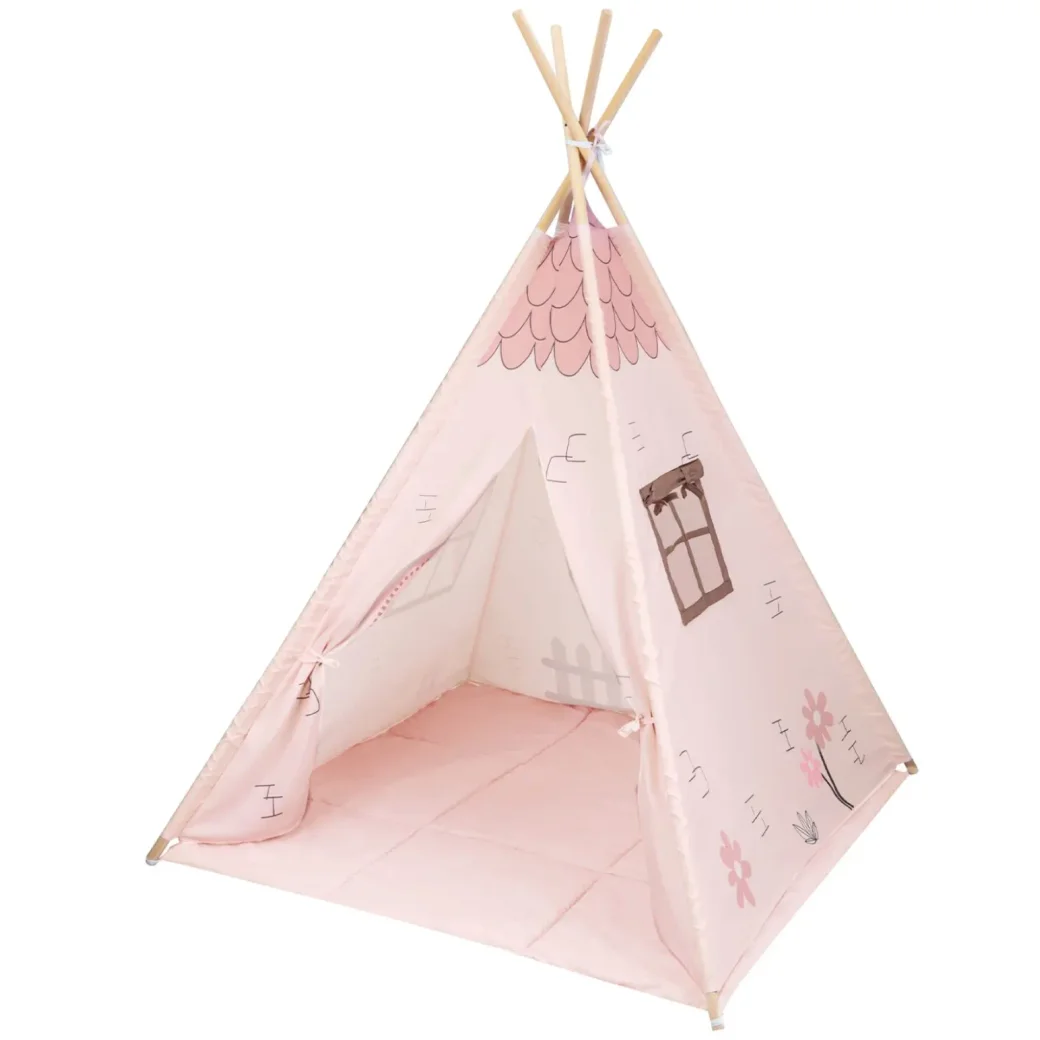 Cort TeePee KikkaBoo Pink House cu saltea foto