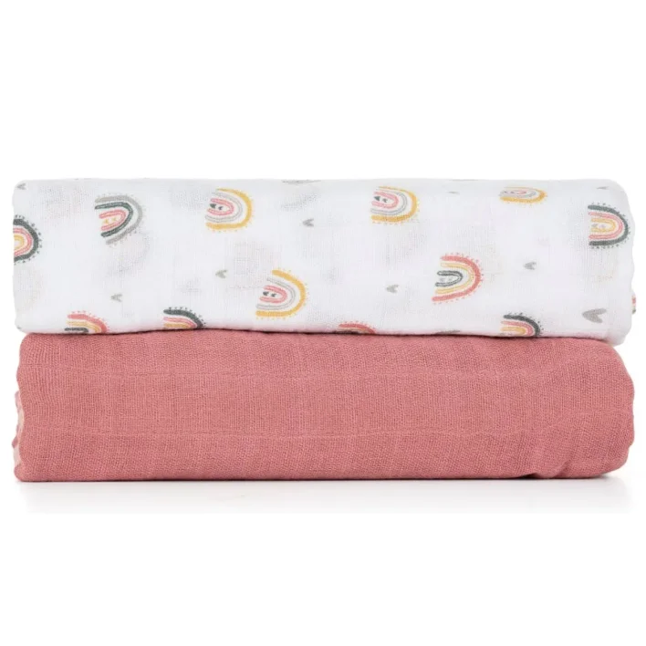 Set 2 paturele de muselina din bambus Petite&Mars Misty Rose Rainbow, 120x120 cm foto