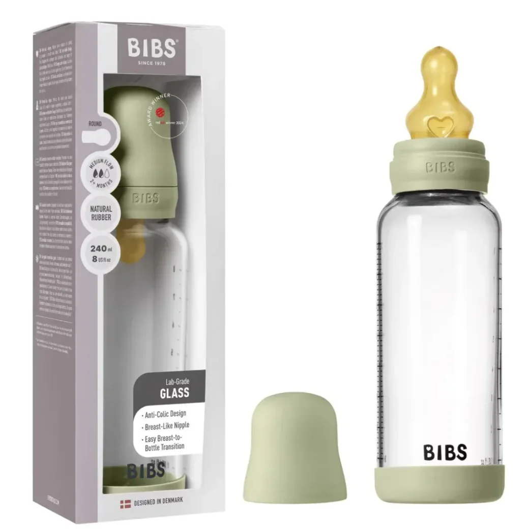 Biberon din sticla anticolici BIBS Sage cu tetina din latex 3+ luni, 240 ml foto