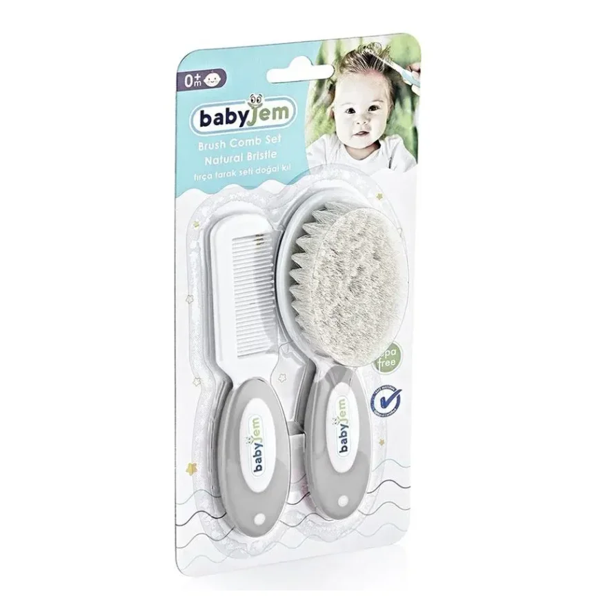 Set perie si pieptene BabyJem Natural Gri foto