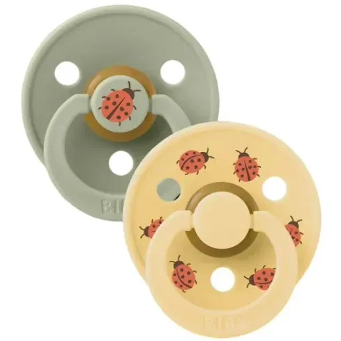 Set 2 suzete rotunde din latex BIBS Studio Colour Ladybug - Sage/Pale Butter (6-18 luni) foto