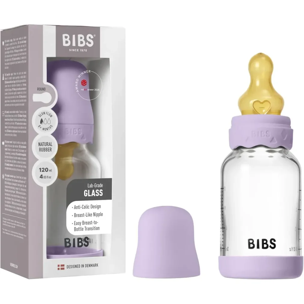 Biberon din sticla anticolici BIBS Boheme Violet Sky cu tetina din latex 0+ luni, 120 ml foto