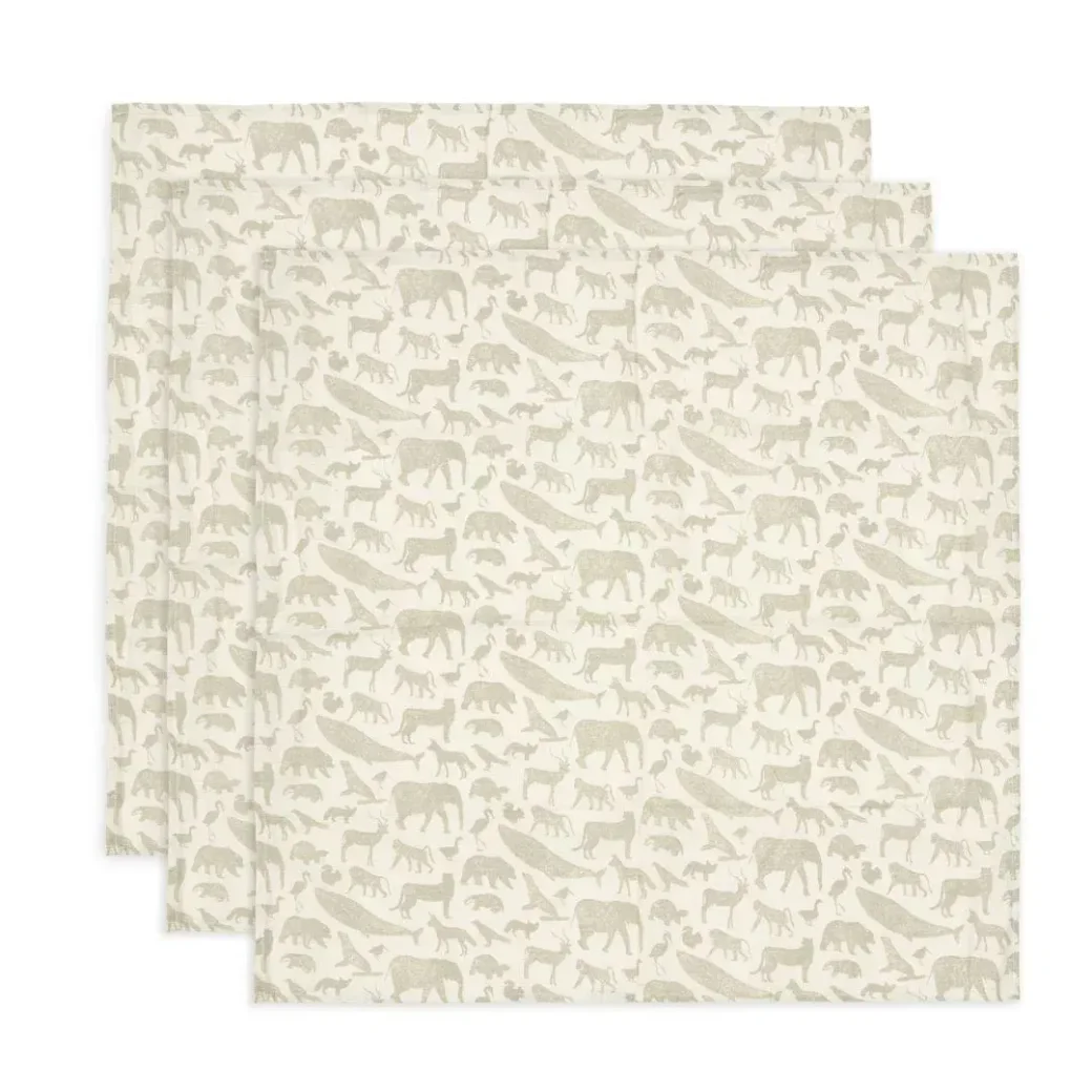 Pelinci de muselina Jollein Animals Olive Green, 70x70 cm, 3 buc. foto