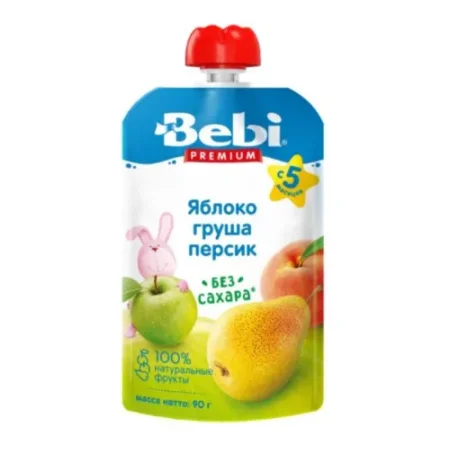 bebi premium Пюре яблоко-груша-персик (5 м+) 90 гр.