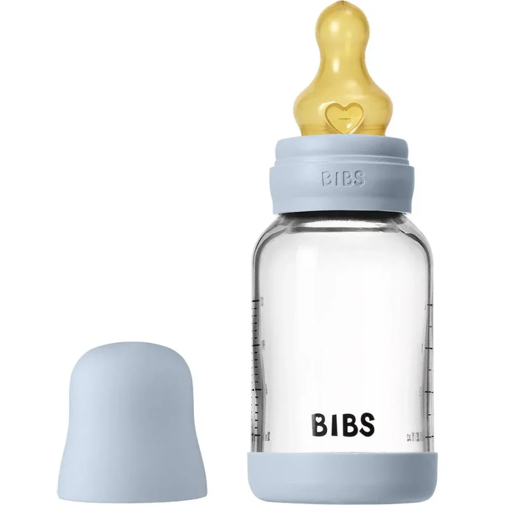 Biberon din sticla anticolici BIBS Baby Blue cu tetina din latex 0+ luni, 120 ml foto