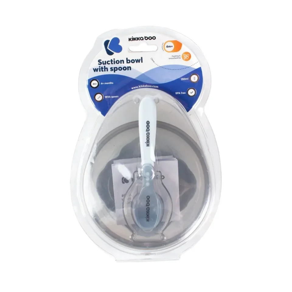 Castron cu ventuza si lingura KikkaBoo Blue, 250 ml foto