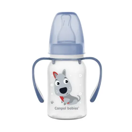 canpol 11/823 Тритановая бутылочка с ручкой "happy animals" 120 мл.(3+)