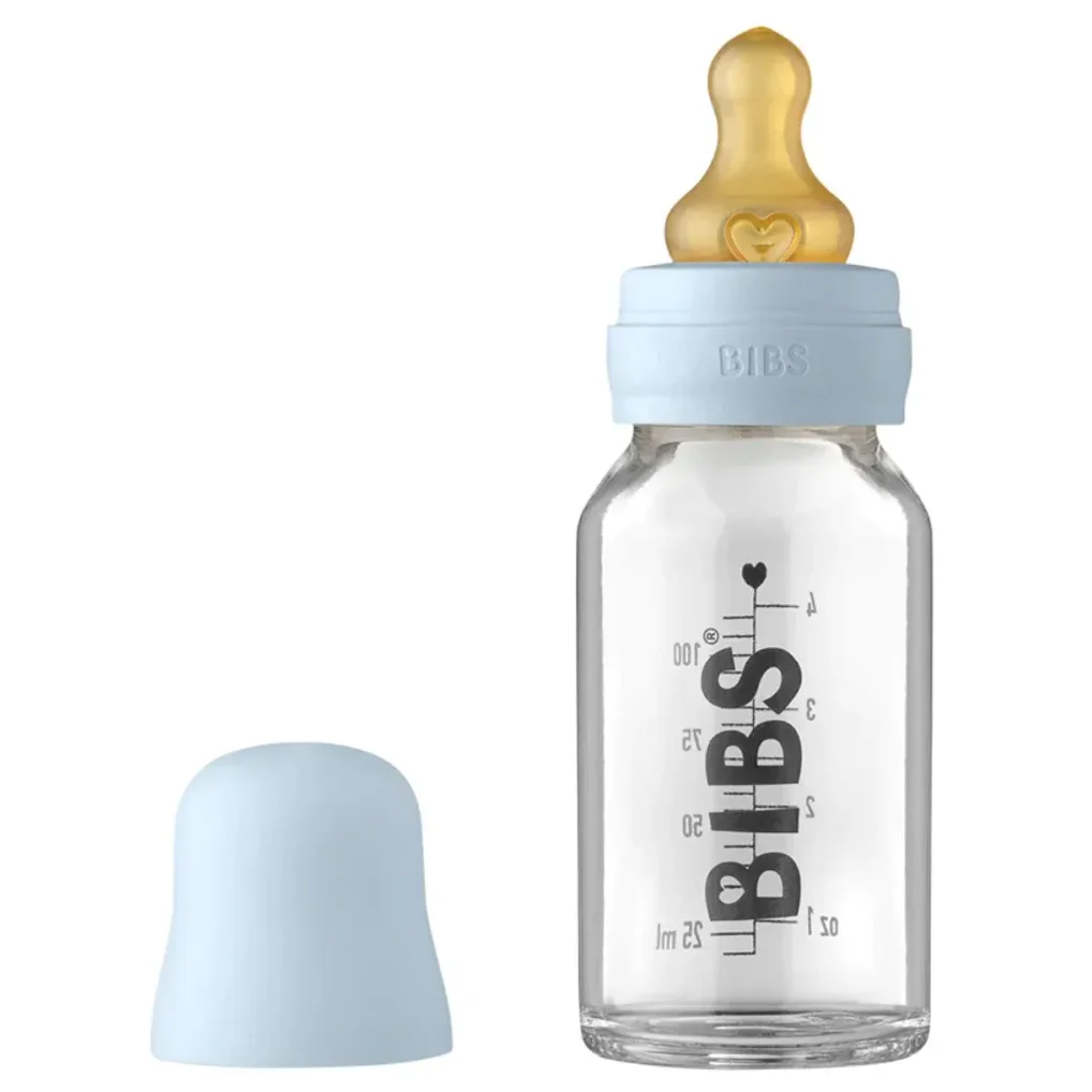 Стеклянная бутылочка BIBS Baby Blue с латексной соской 0+ месяцев, 110 мл foto