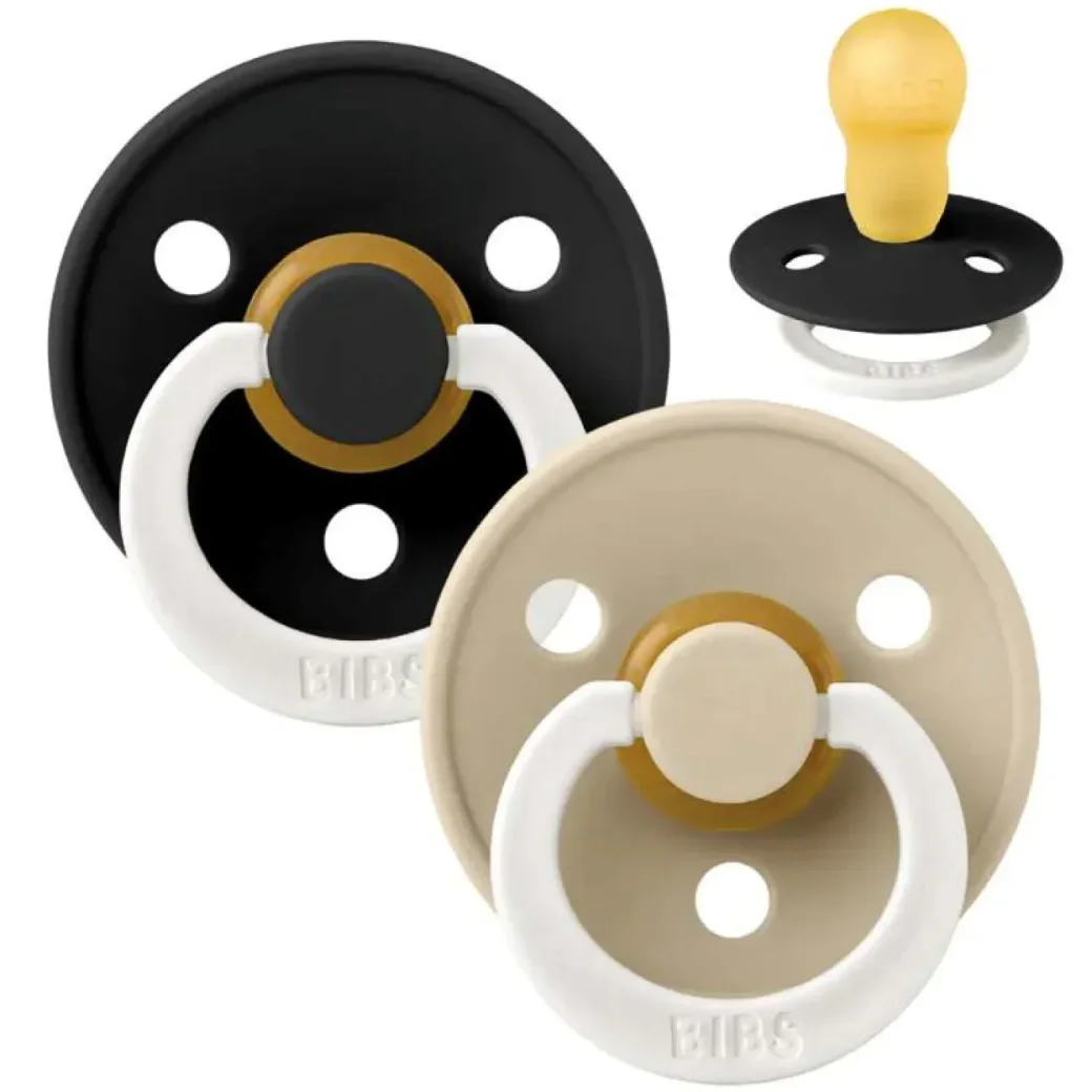Set 2 suzete rotunde din latex fosforescente BIBS Colour Glow Black/Vanilla (18-36 luni) foto