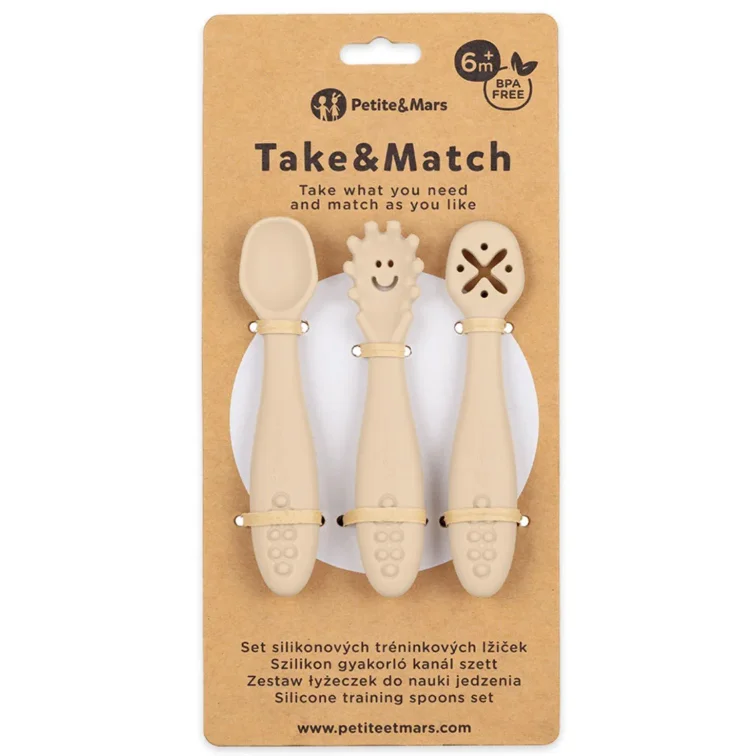 Набор силиконовых тренировочных ложек Petite&Mars Take&Match Desert Sand (6+ мес.), 3 шт. foto