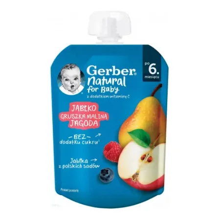 gerber Пюре "Яблоко-груша-малина-черника" (6 м+) 80 гр.