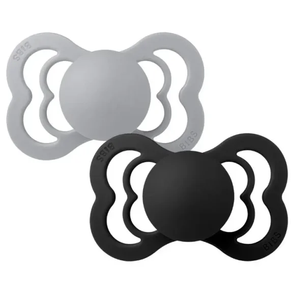 Set 2 suzete simetrice din silicon BIBS Supreme Cloud/Black (0-6 luni) foto