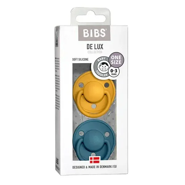 Set 2 suzete rotunde din silicon BIBS De lux Mustard/Petrol (0-36 luni) foto