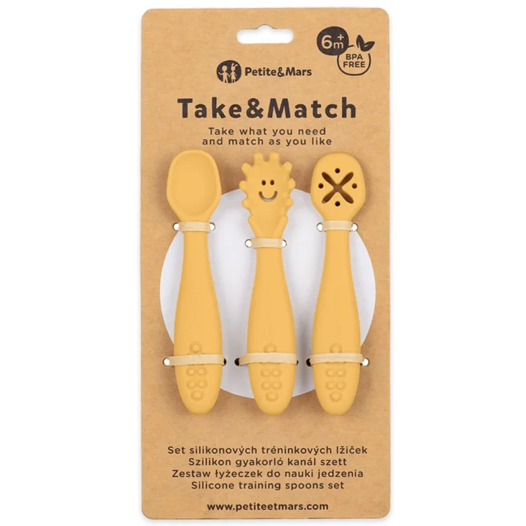 Набор силиконовых тренировочных ложек Petite&Mars Take&Match Intense Ochre (6+ мес.), 3 шт. foto