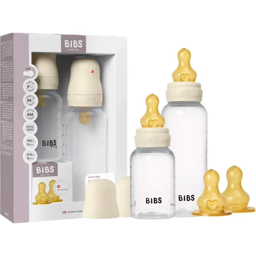 Set BIBS Grow & Flow Ivory (2 biberoane cu tetine din latex - flux incet, mediu si rapid) foto