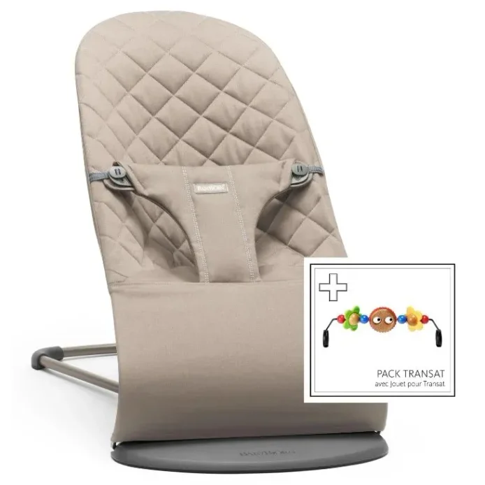 Balansoar BabyBjorn Bliss Sand Grey, Bumbac cu bara de jucarii foto