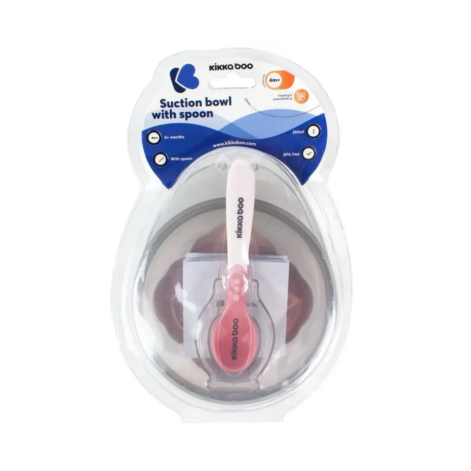 Castron cu ventuza si lingura KikkaBoo Pink, 250 ml foto