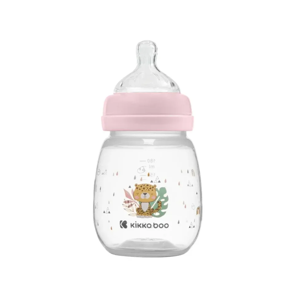 Biberon cu gat larg KikkaBoo Savanna Pink, 180 ml foto