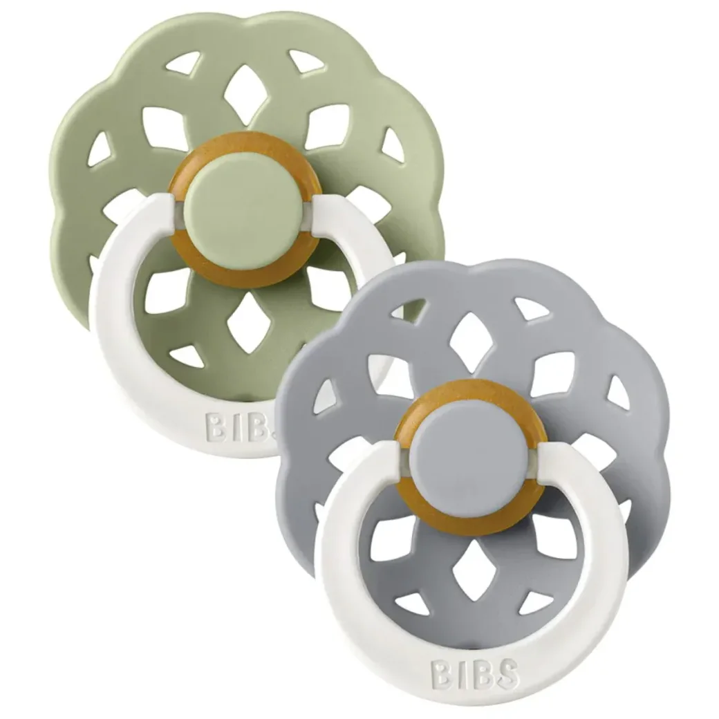 Набор из 2 круглых латексных пустышек BIBS Boheme Glow Sage/Cloud (0-6 мес.) foto