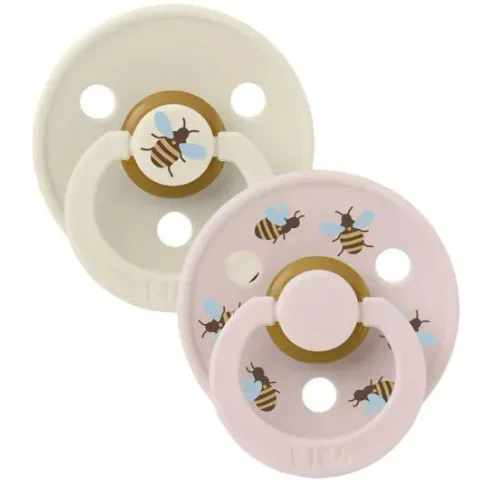 Set 2 suzete rotunde din latex BIBS Studio Colour Bumblebee - Ivory/Petal (6-18 luni) foto