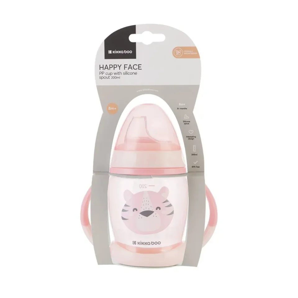 Поильник с мягким носиком и ручками KikkaBoo Happy Face Pink, 200 мл foto