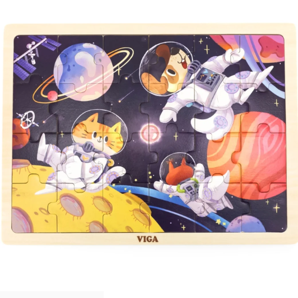 Puzzle din lemn "Animalele în cosmos", 24 elem.