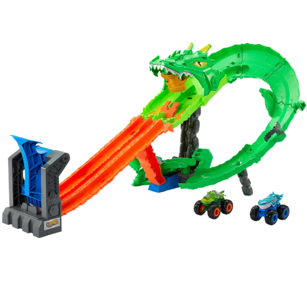 Игровой набор Hot Wheels "Разрушение Дракона" с 2 машинками Monster Trucks 1:64