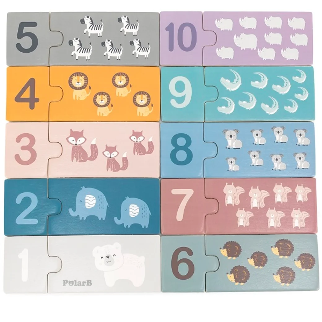 Puzzle din lemn „Numere și animale”