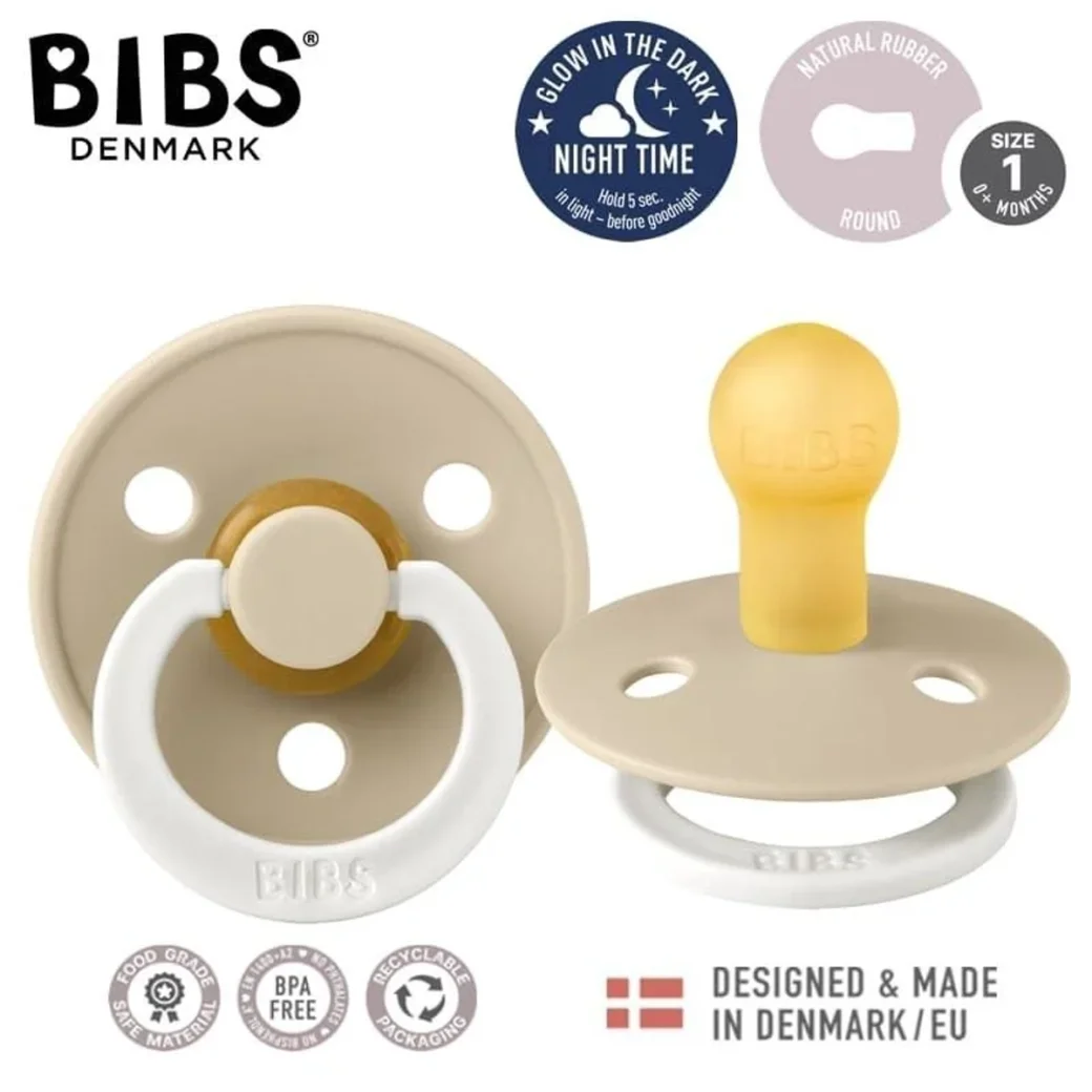 Suzeta rotunda din latex BIBS Glow Vanilla (0-6 luni) - Ambalaj premium