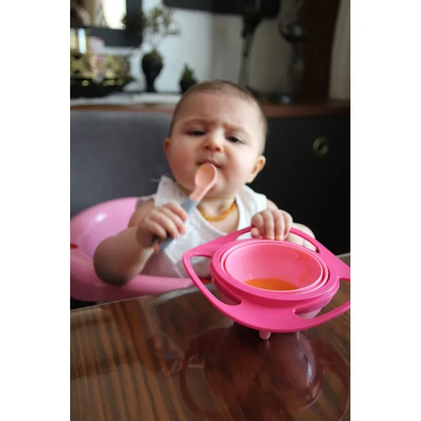 Bol multifunctional cu capac si rotire 360 grade BabyJem Amazing Bowl Roz foto