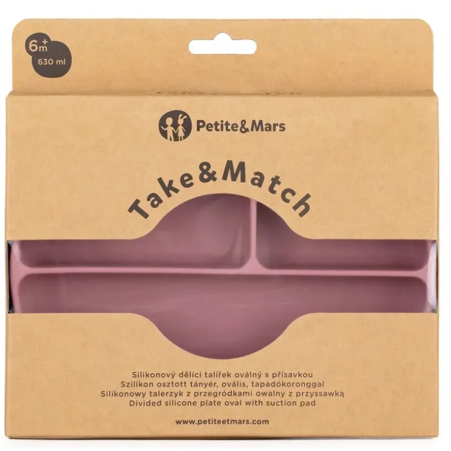 Farfurie compartimentata ovala din silicon Petite&Mars Take&Match Dusty Rose foto