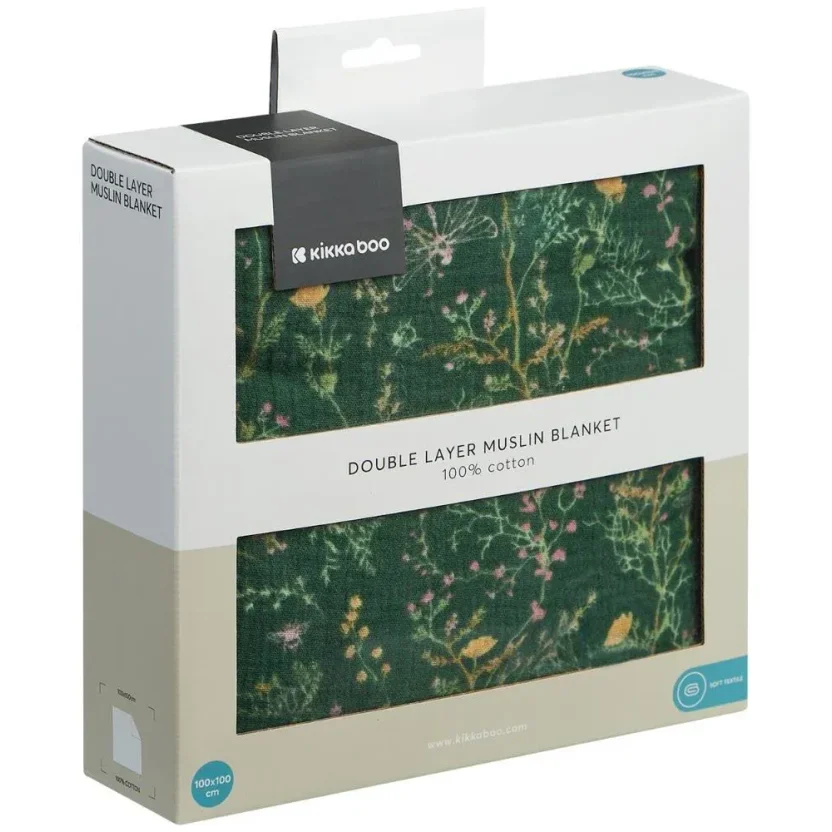 Двухслойное одеяло из муслина KikkaBoo Secret Garden Green, 100x100 см foto