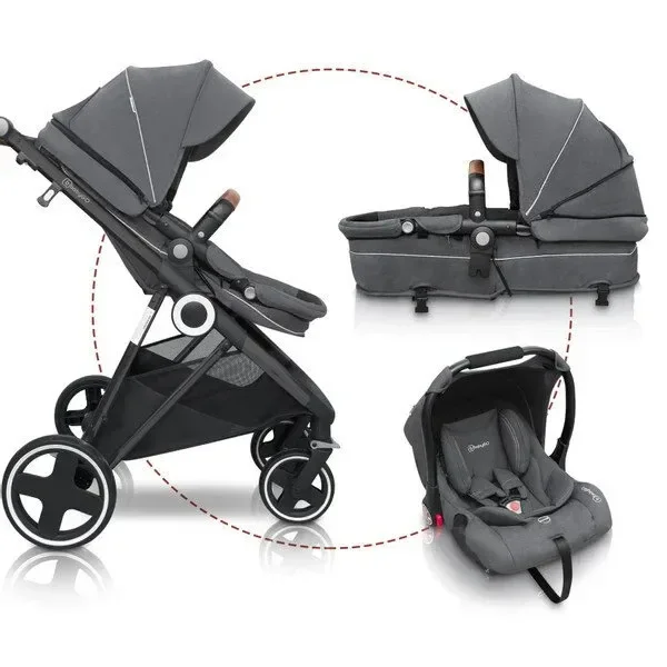 Коляска 3 в 1 BabyGo Halime Gray, рама Black foto