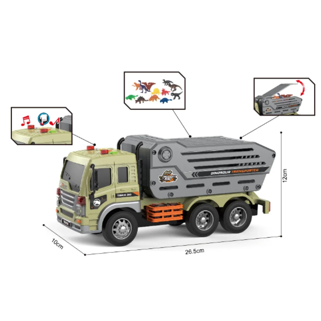 1:16 Camion pentru transortarea dinozaurilor cu fricțiune (lumini /sunete)