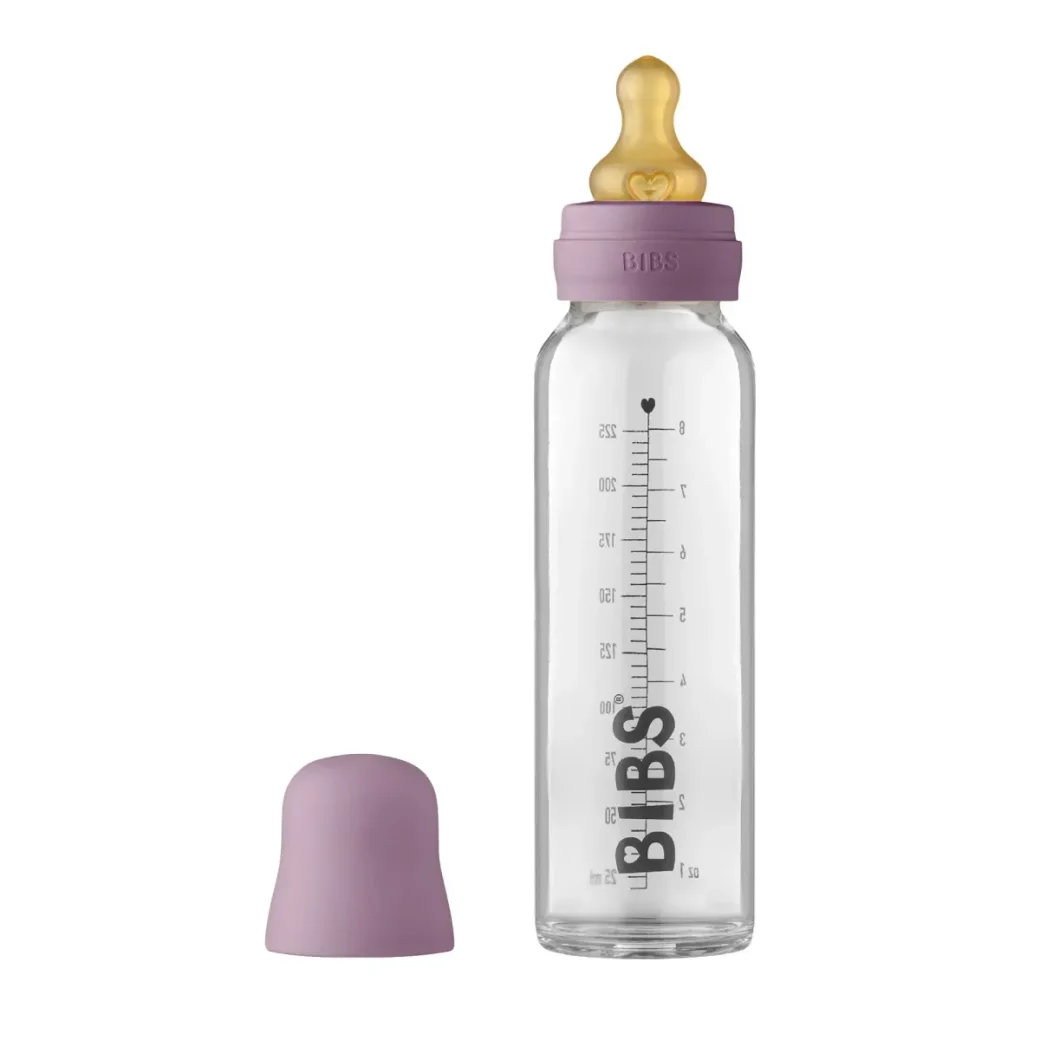 Biberon din sticla anticolici BIBS Mauve cu tetina din latex (0+ luni), 225 ml foto