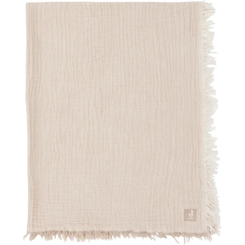 Paturica din muselina Jollein Fringe Stripe Biscuit GOTS, 120x120 cm