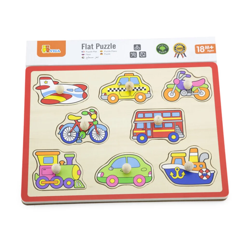 Puzzle din lemn cu buton „Mijloace de transport"