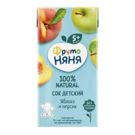 ФрутоНяня suc din mere si piersici 200 ml. (5 m+)ФН Сок яблочно-персиковый неос