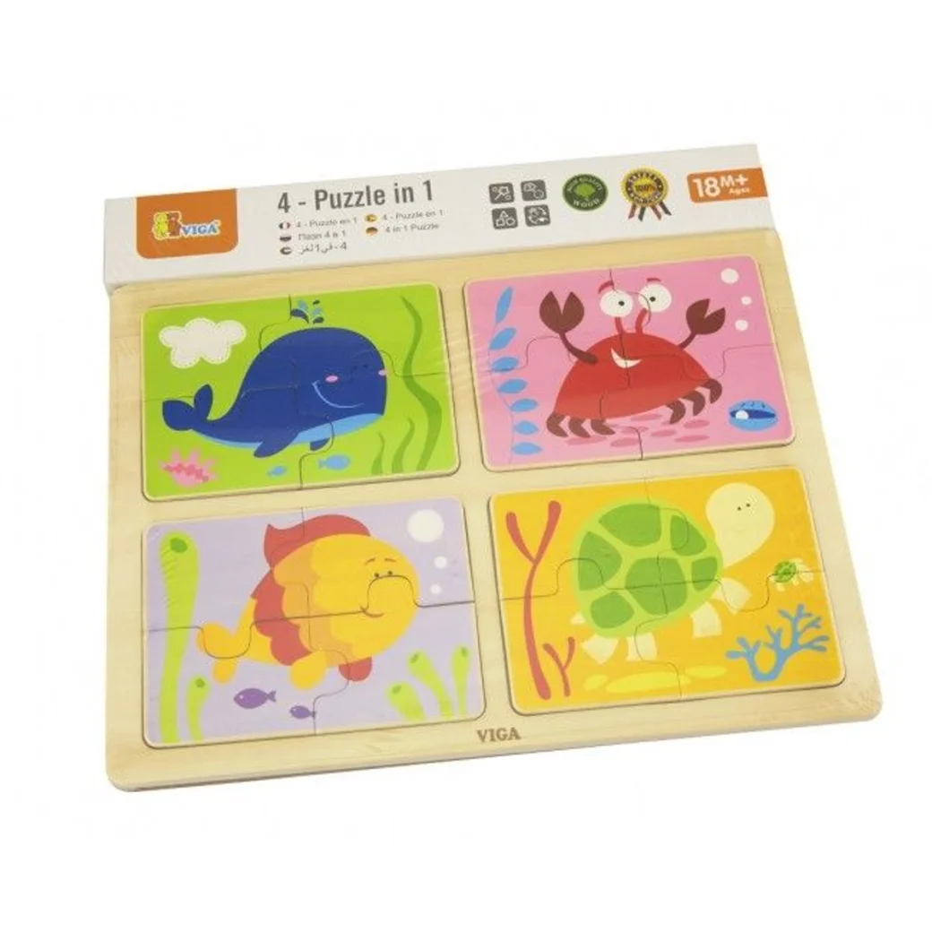 Puzzle din lemn 4 în 1 "Locuitorii mării"