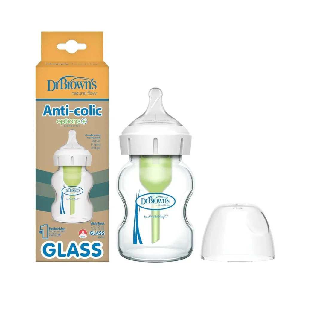 Biberon din sticla cu gat larg Dr. Brown's Options+, 150 ml