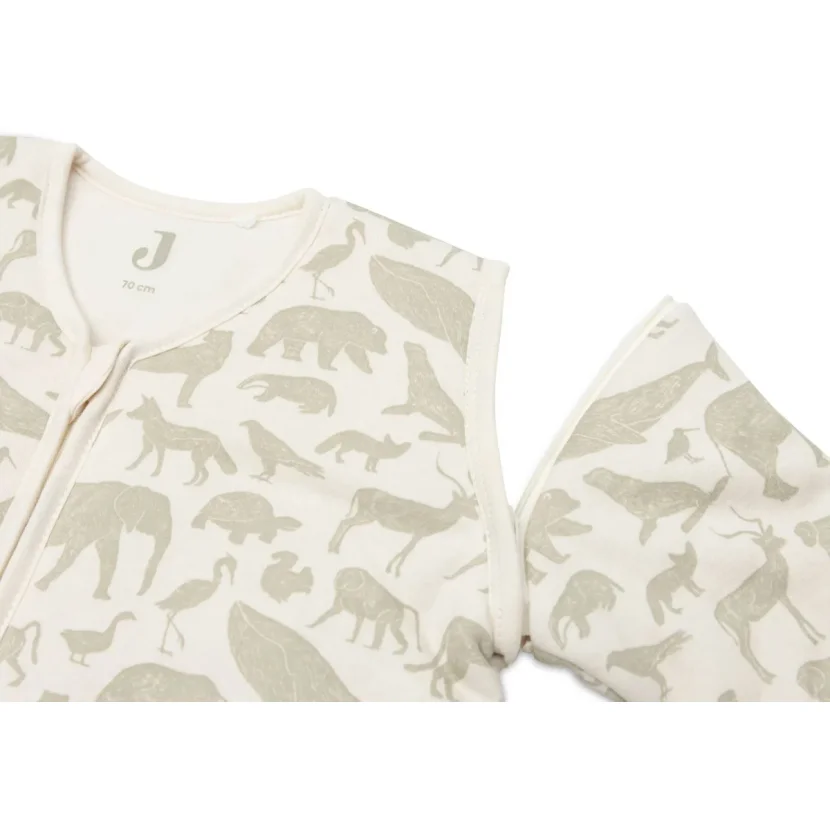 Sac de dormit cu maneci detasabile Jollein Sleepy Animals Olive Green, 70 cm