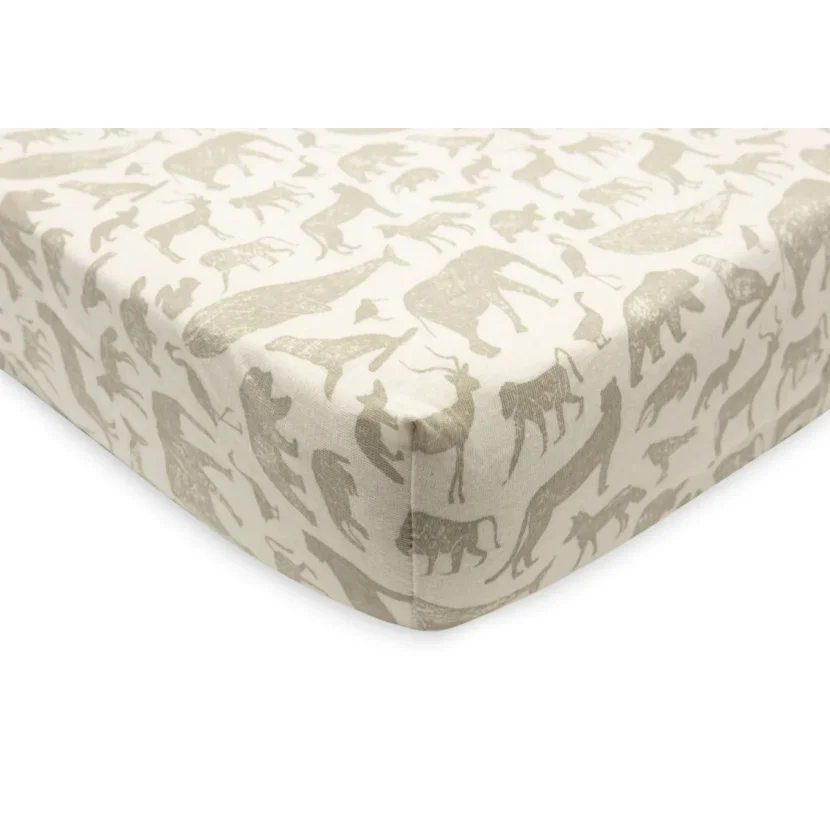 Cearsaf cu elastic Jollein Jersey Animals Olive Green, 40/50x80/90 cm