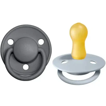 Набор из 2 круглых латексных пустышек BIBS De Lux Iron/Baby Blue (0-6 мес.) foto